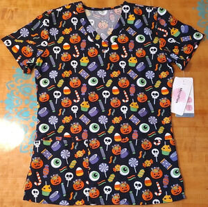 Women's Scrub Size Small Halloween Black MicroFlex by eliteMed